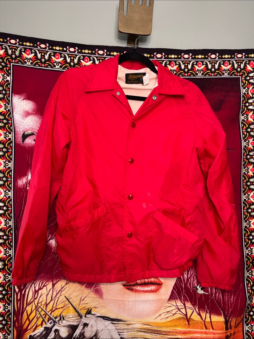 vintage 70s Swingster red snap-up windbreaker jacket